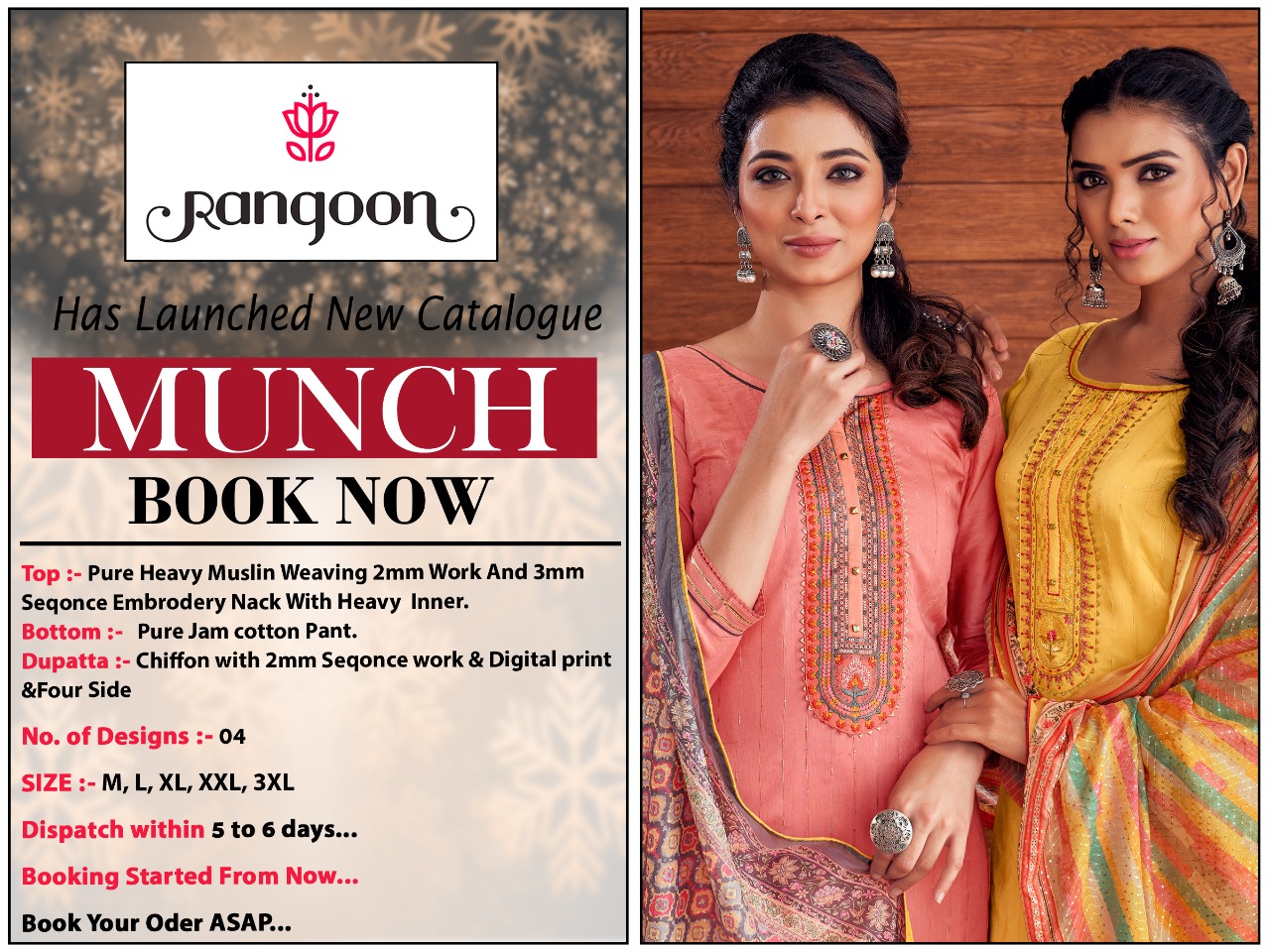 kessi rangoon munch muslin elegant look kurti  bottom and dupatta catalog