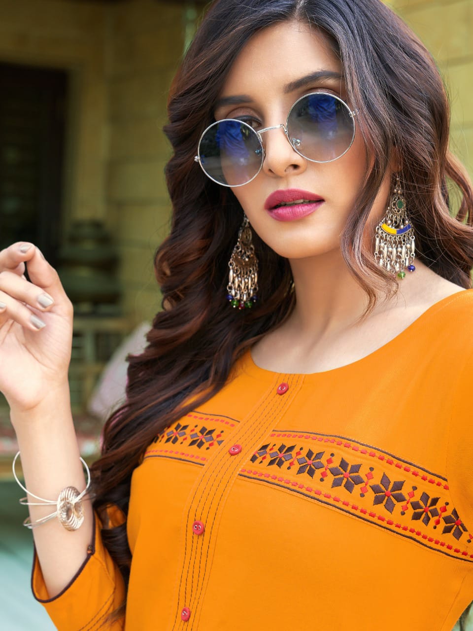 lilly style of india orange candy rayon classic trendy look kurti catalog