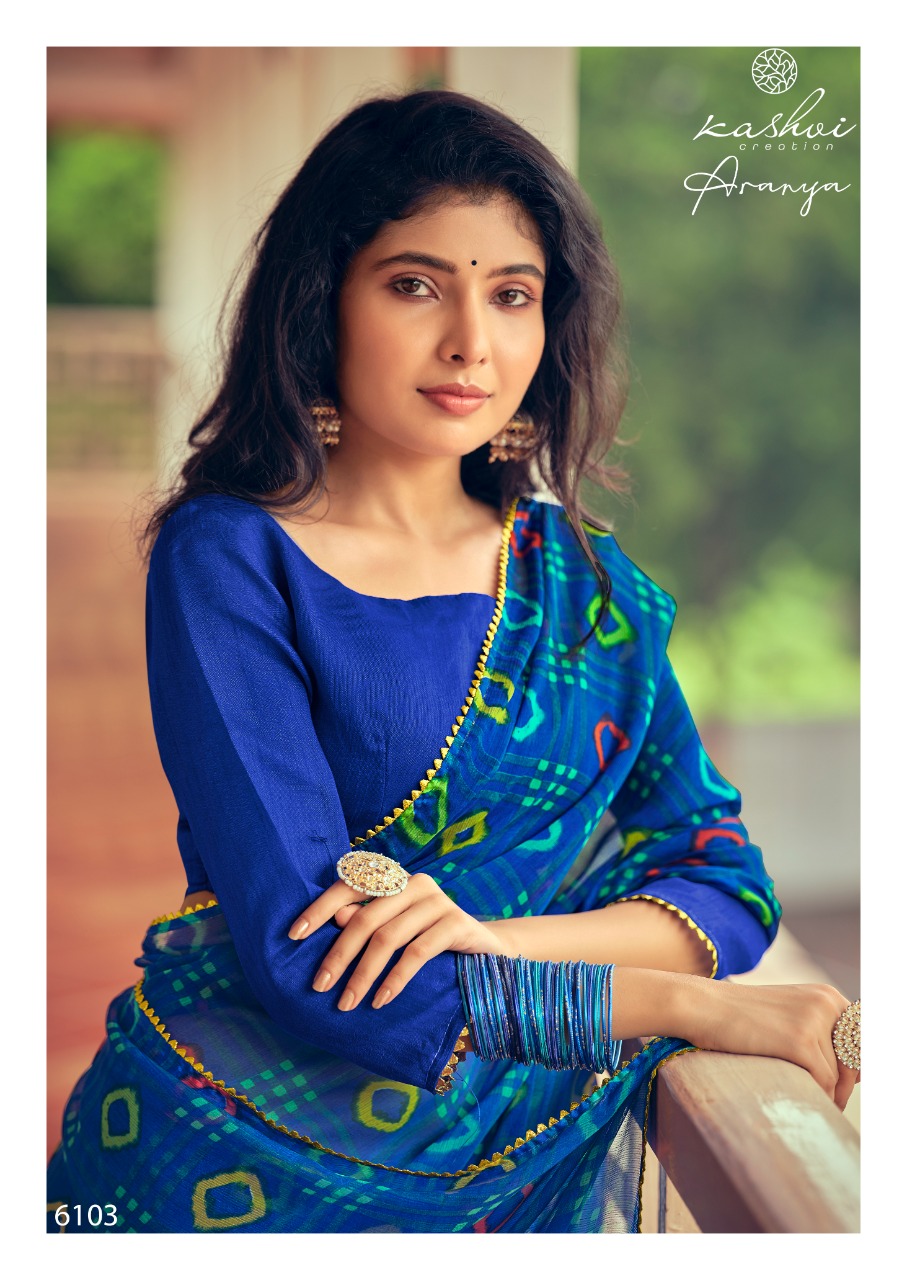 lt kashvi creation aranya shiffon exclusive print and colours saree catalog