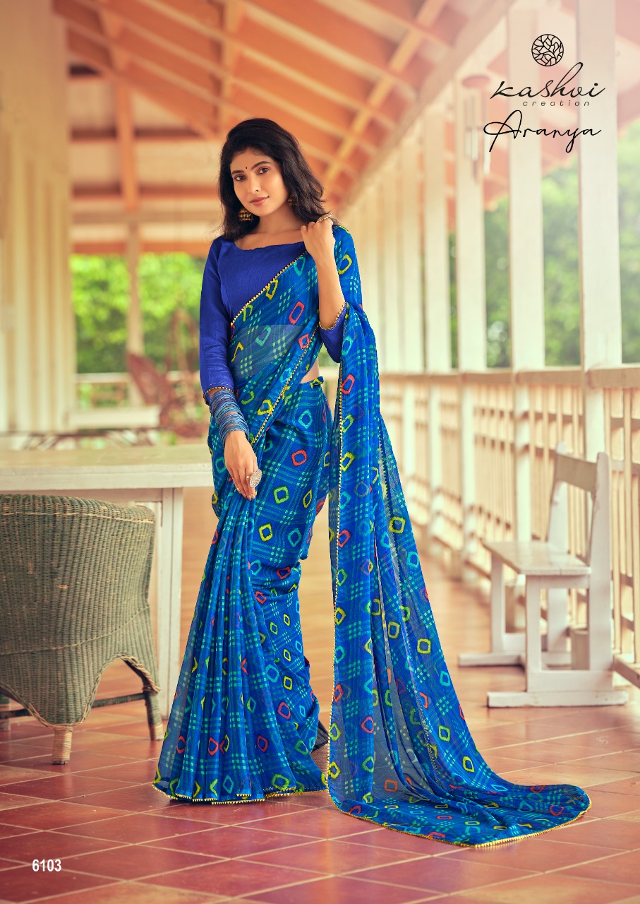 lt kashvi creation aranya shiffon exclusive print and colours saree catalog