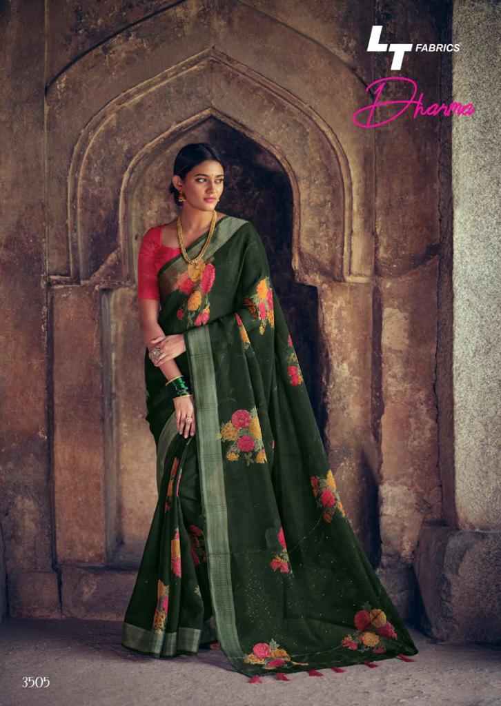 lt kashvi creation dharma linen beautiful print saree catalog