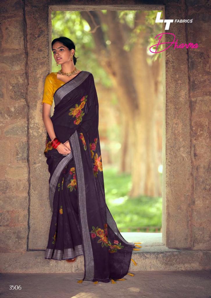 lt kashvi creation dharma linen beautiful print saree catalog