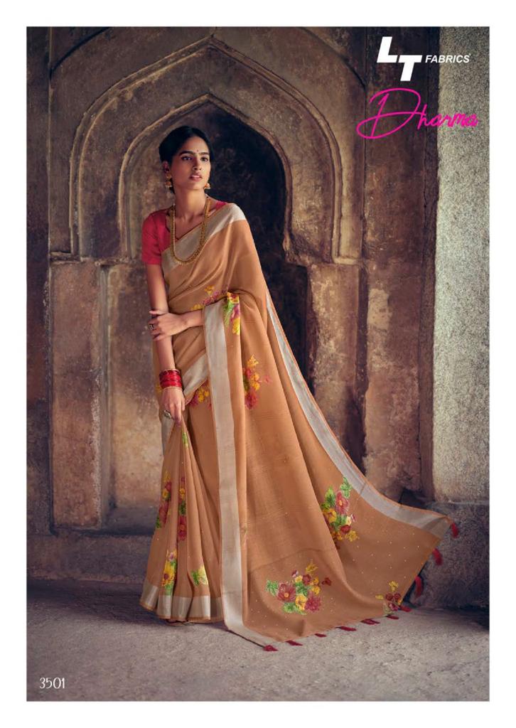 lt kashvi creation dharma linen beautiful print saree catalog