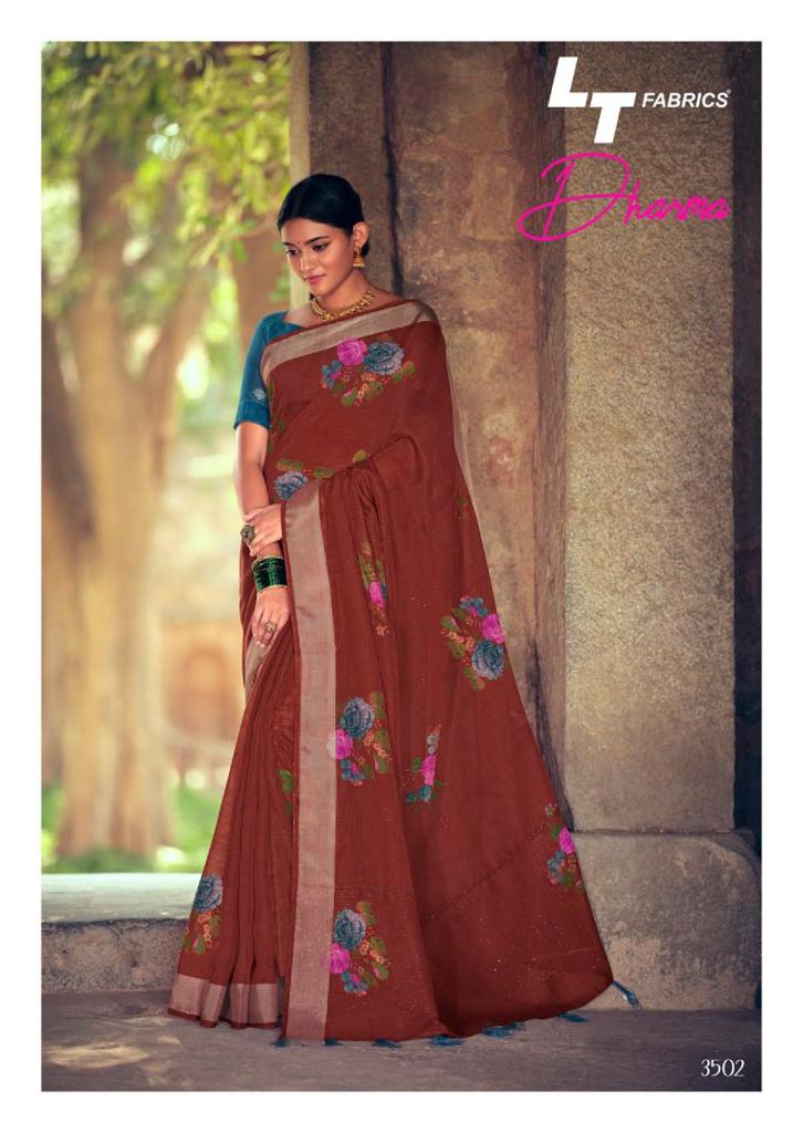 lt kashvi creation dharma linen beautiful print saree catalog