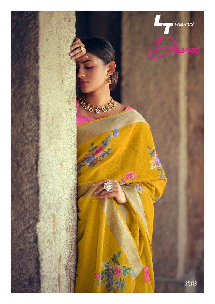 lt kashvi creation dharma linen beautiful print saree catalog