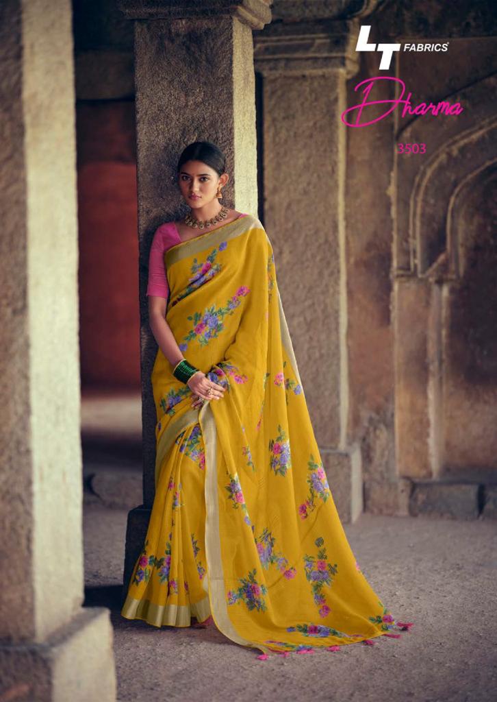 lt kashvi creation dharma linen beautiful print saree catalog