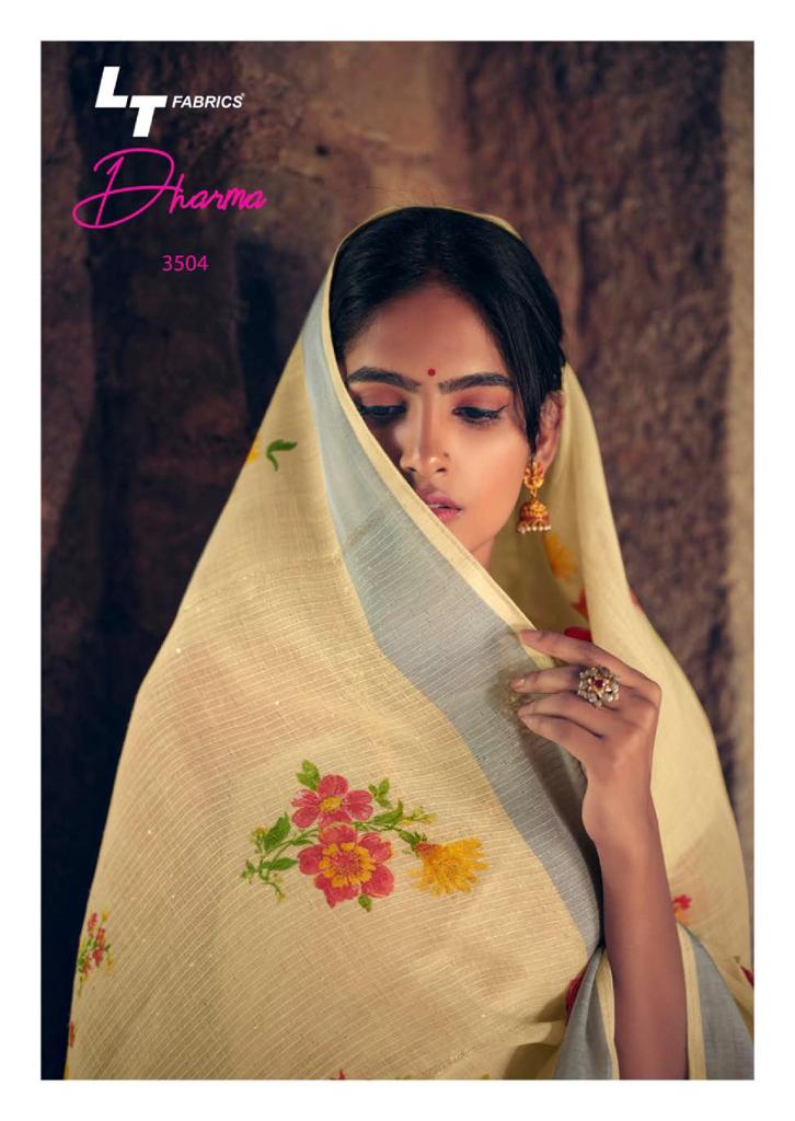 lt kashvi creation dharma linen beautiful print saree catalog