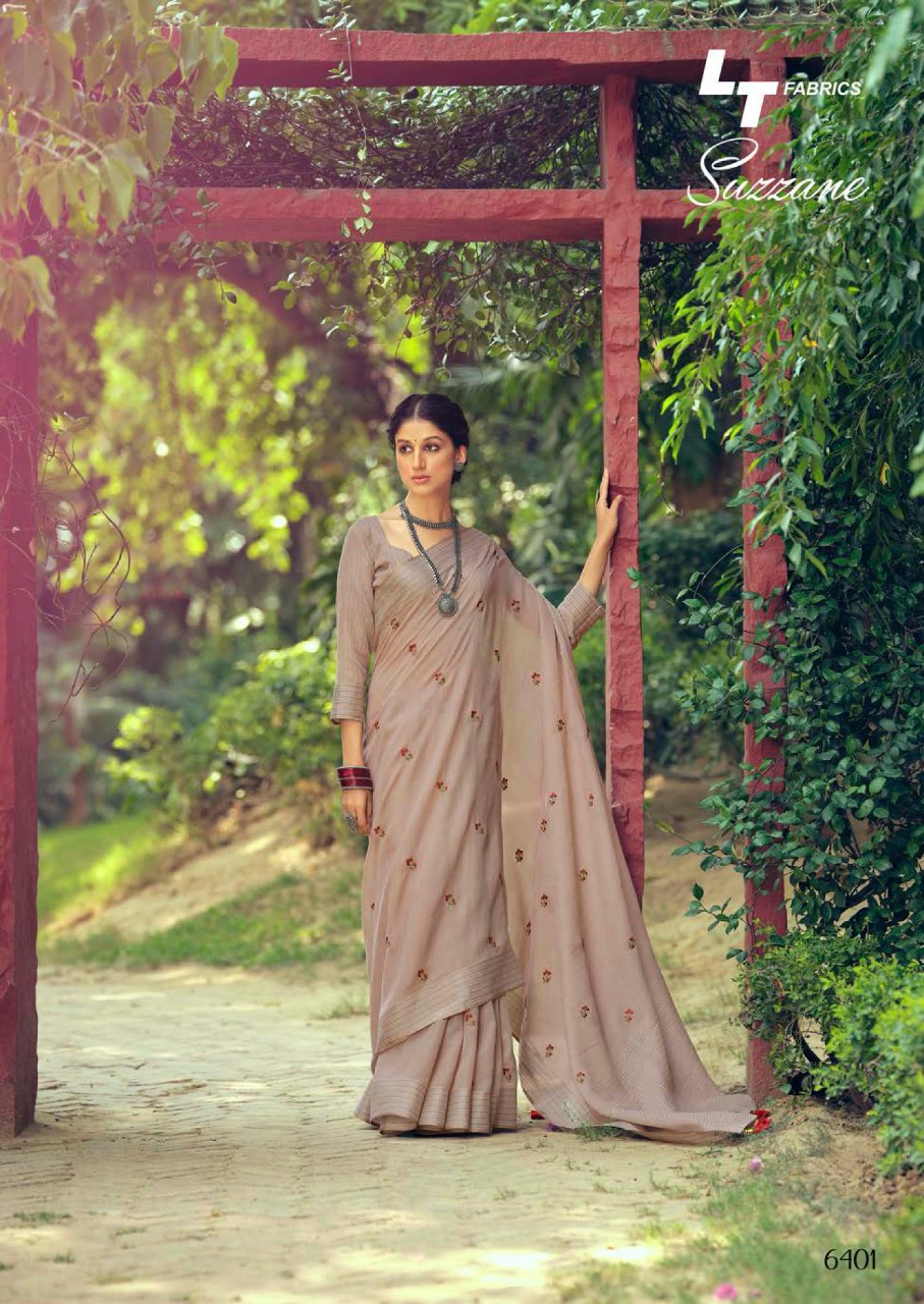 lt kashvi creation suzzane linen beautiful print saree catalog