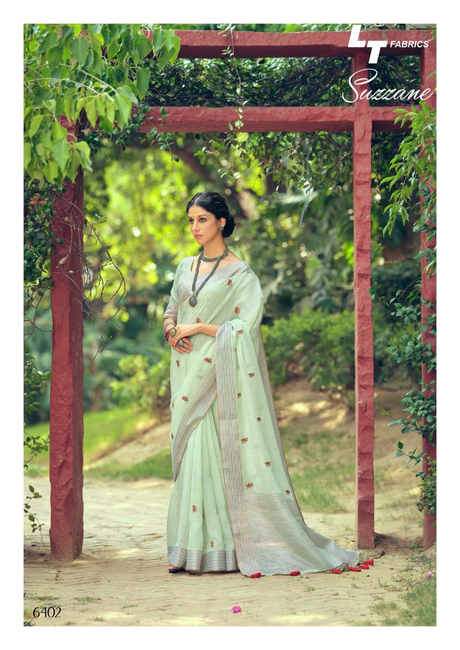 lt kashvi creation suzzane linen beautiful print saree catalog