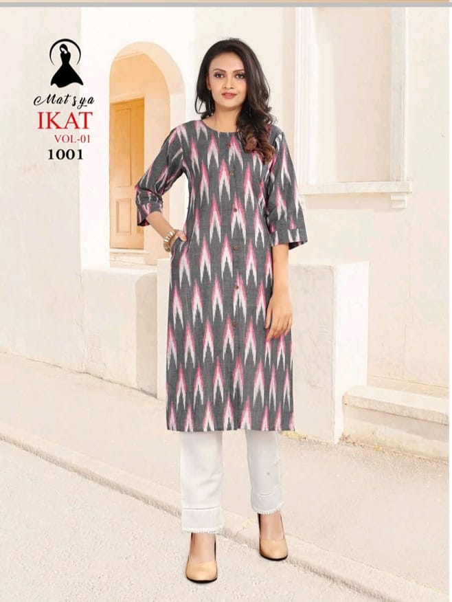 matsya ikaat cotton decent colours kurti catalog