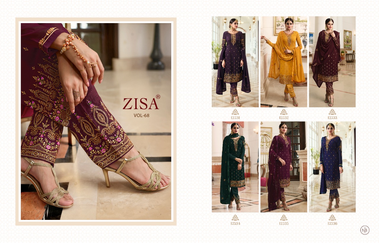 meera trendz zisa vol 68 georgget regal look salwar suit catalog