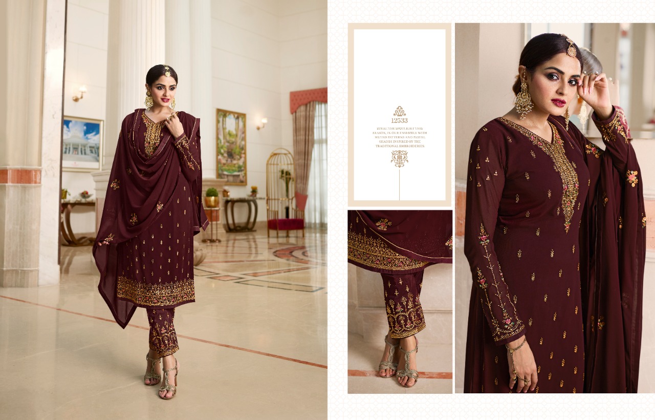 meera trendz zisa vol 68 georgget regal look salwar suit catalog