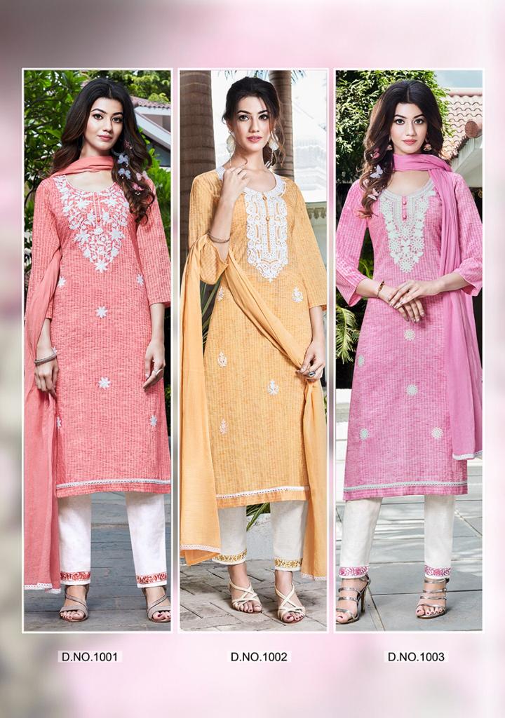 pink mirror bloom viscose graceful look kurti pant with dupatta catalog