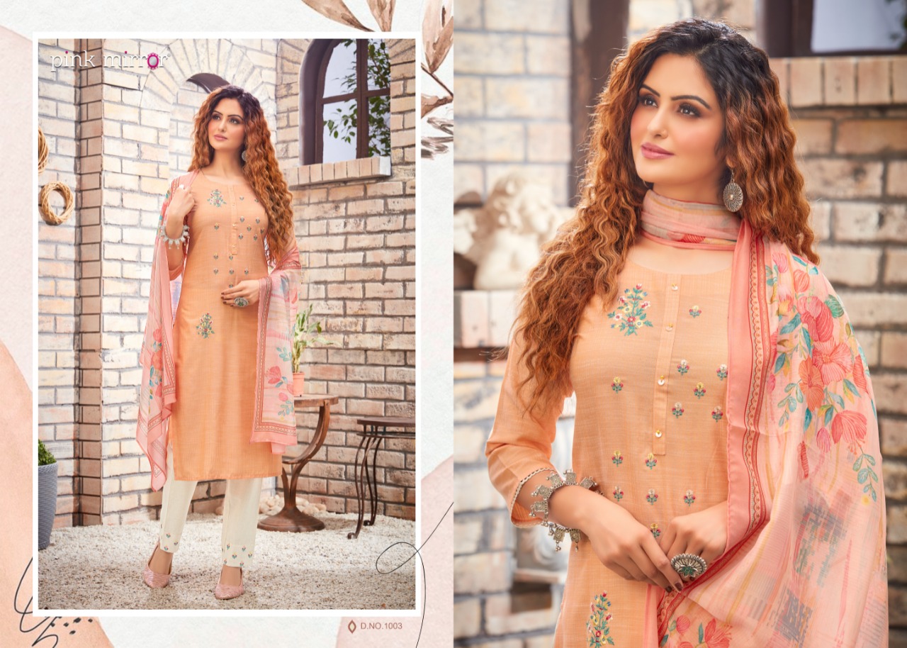 pink morror cherish viscose graceful look kurti with pant and dupatta catalog