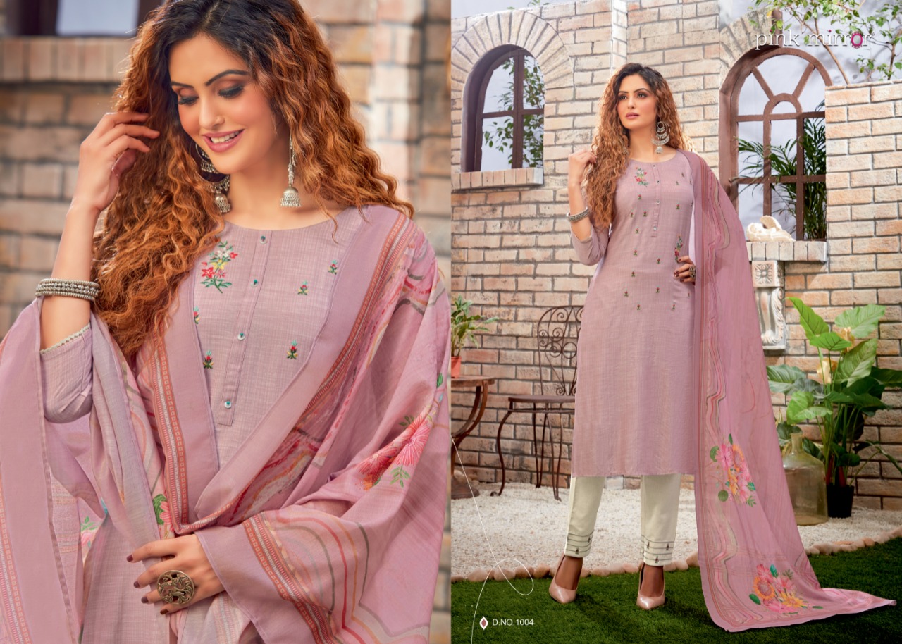 pink morror cherish viscose graceful look kurti with pant and dupatta catalog