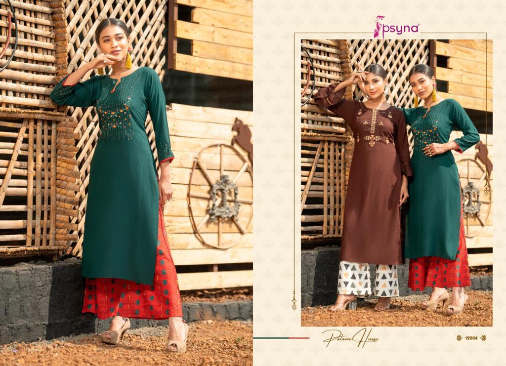 psyna palazzo house vol 12 rayon Beautiful look kurti with bottom catalog