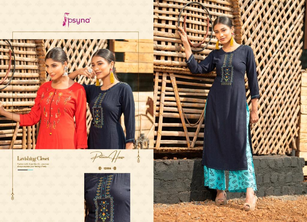 psyna palazzo house vol 12 rayon Beautiful look kurti with bottom catalog