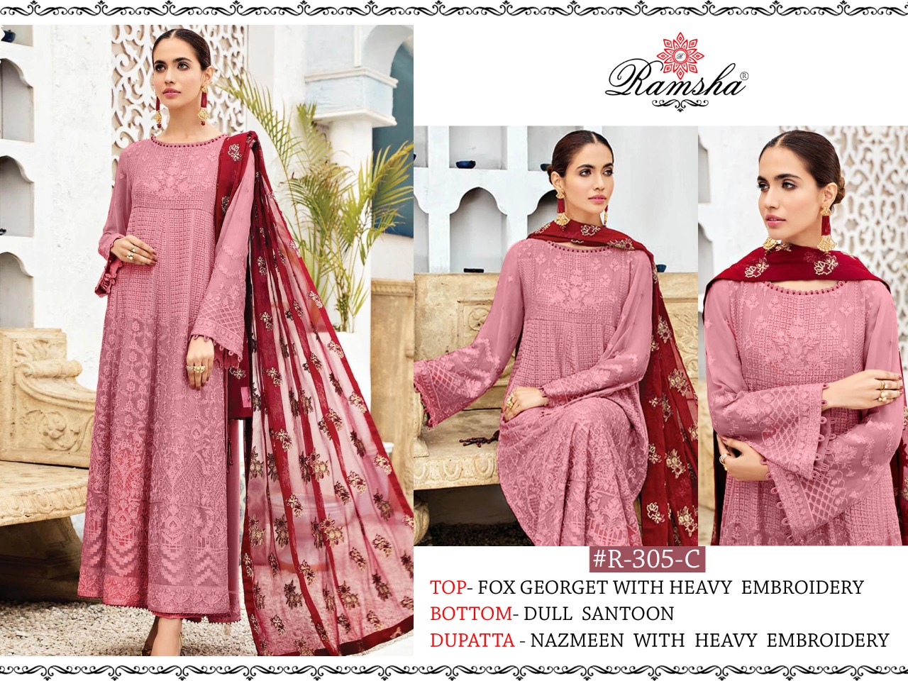 ramsha d no r 305 nx georget regal look salwar suit catalog