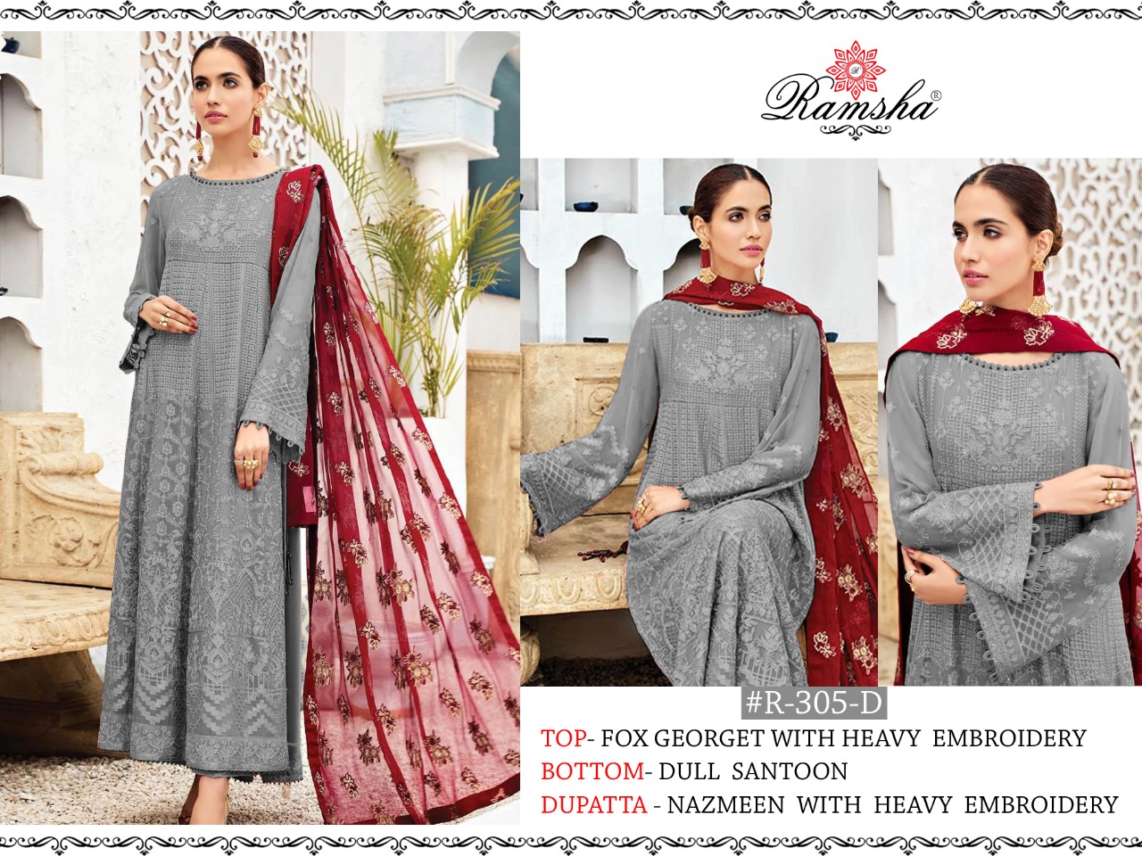 ramsha d no r 305 nx georget regal look salwar suit catalog