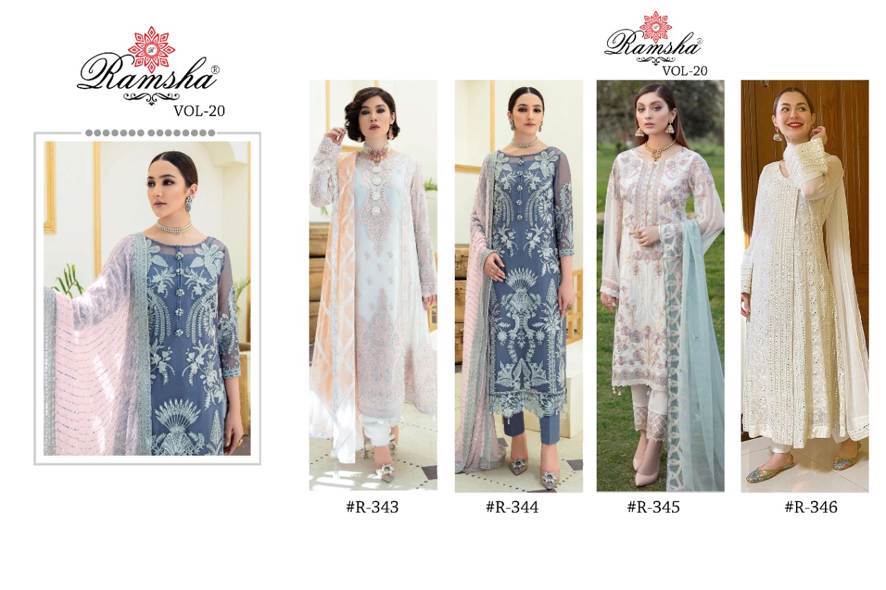 Ramsha ramsha vol 20 r 343 to r 346 Georgget gorgious look salwar suit catalog