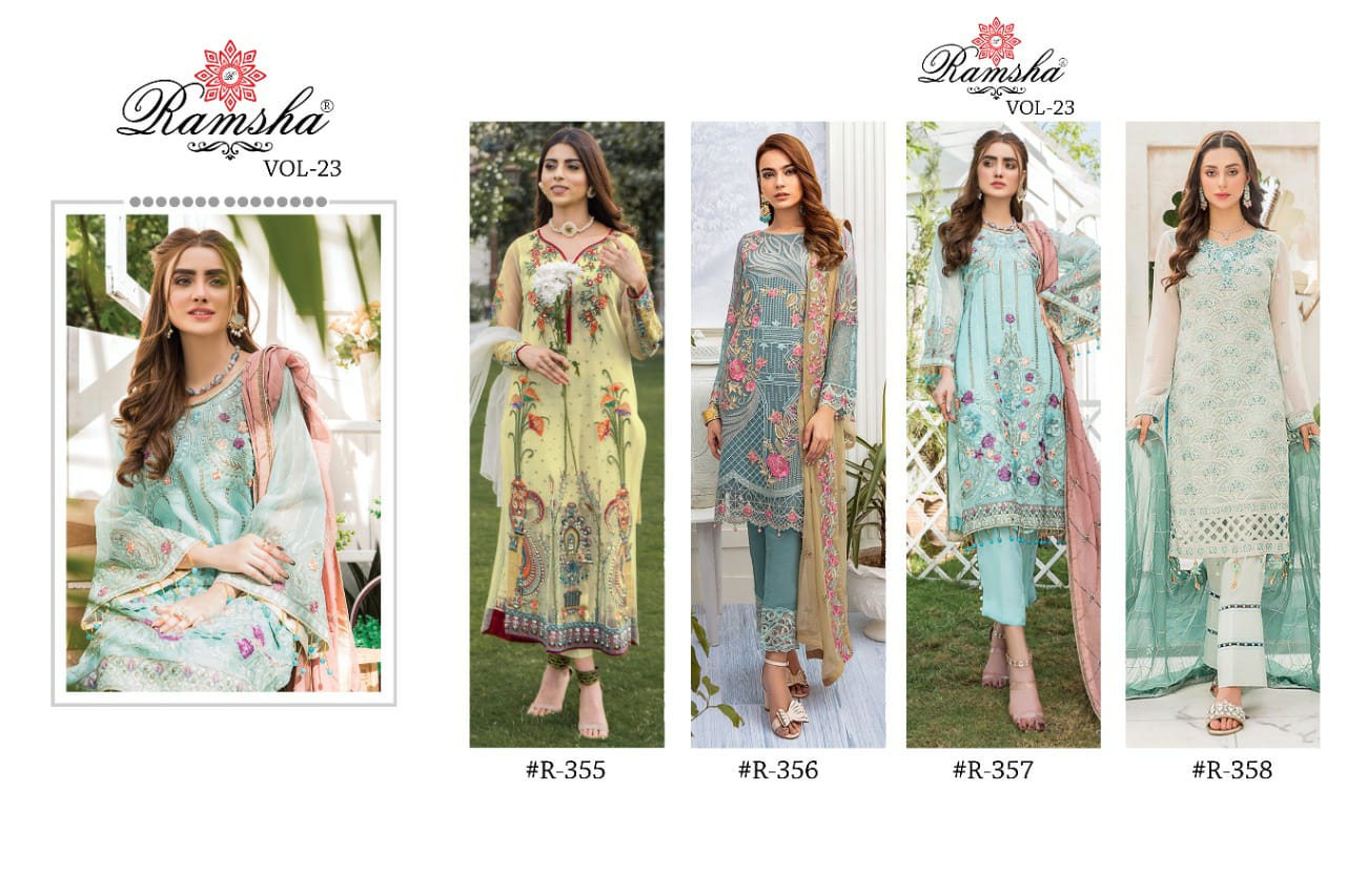 Ramsha ramsha vol 23 r 355 to r 358  Georgget gorgious look salwar suit catalog