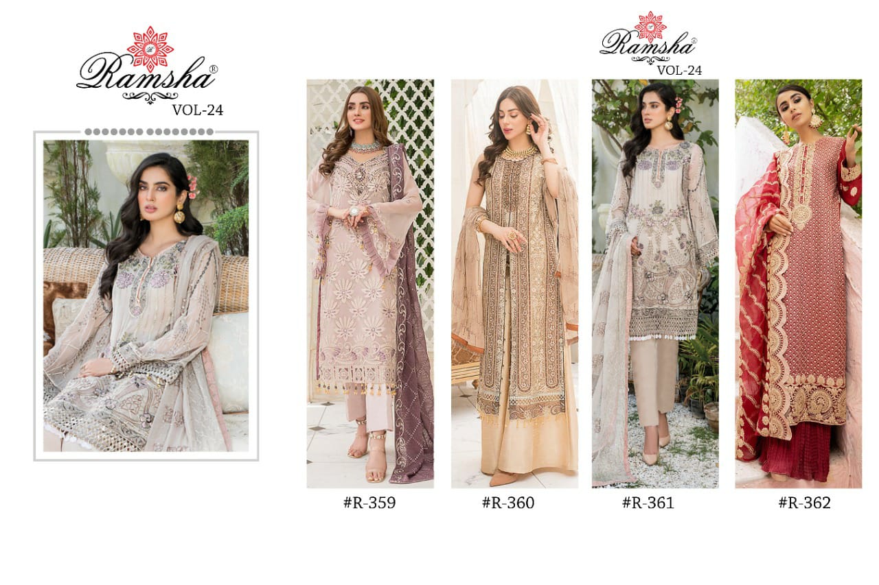 Ramsha ramsha vol 24 r 359 to r 362  Georgget gorgious look salwar suit catalog