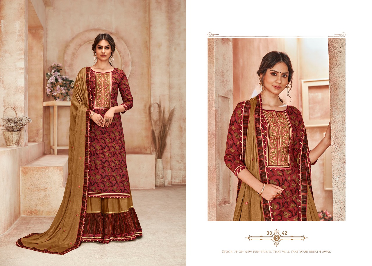 rangoon naira cotton decent look top bottom with dupatta catalog