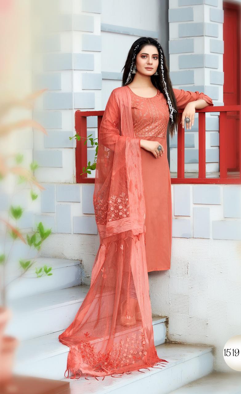 rijiya trends rim jhim rayon regal look kurti with dupatta catalog