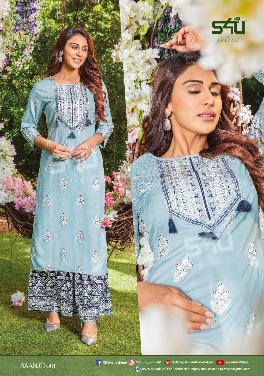 s4u saanjh graceful look kurti with sharara catalog