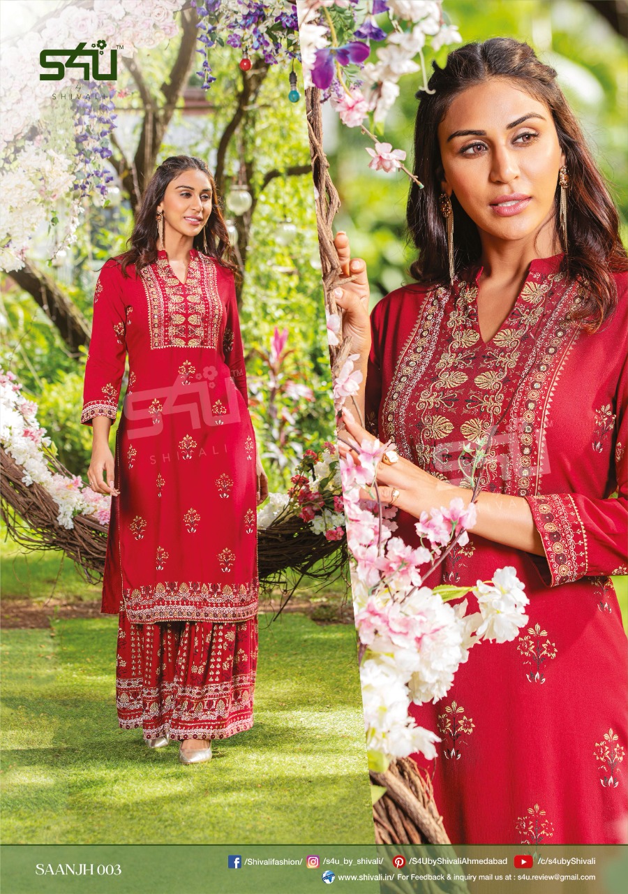 s4u saanjh graceful look kurti with sharara catalog