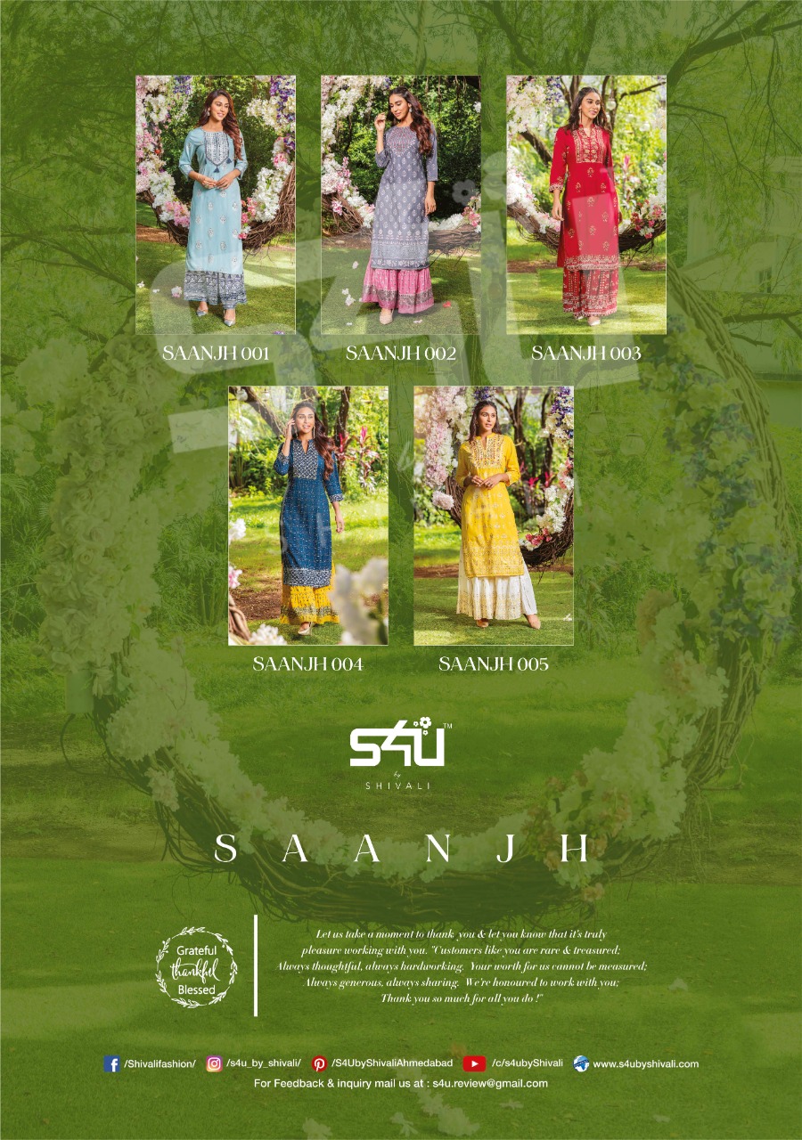 s4u saanjh graceful look kurti with sharara catalog