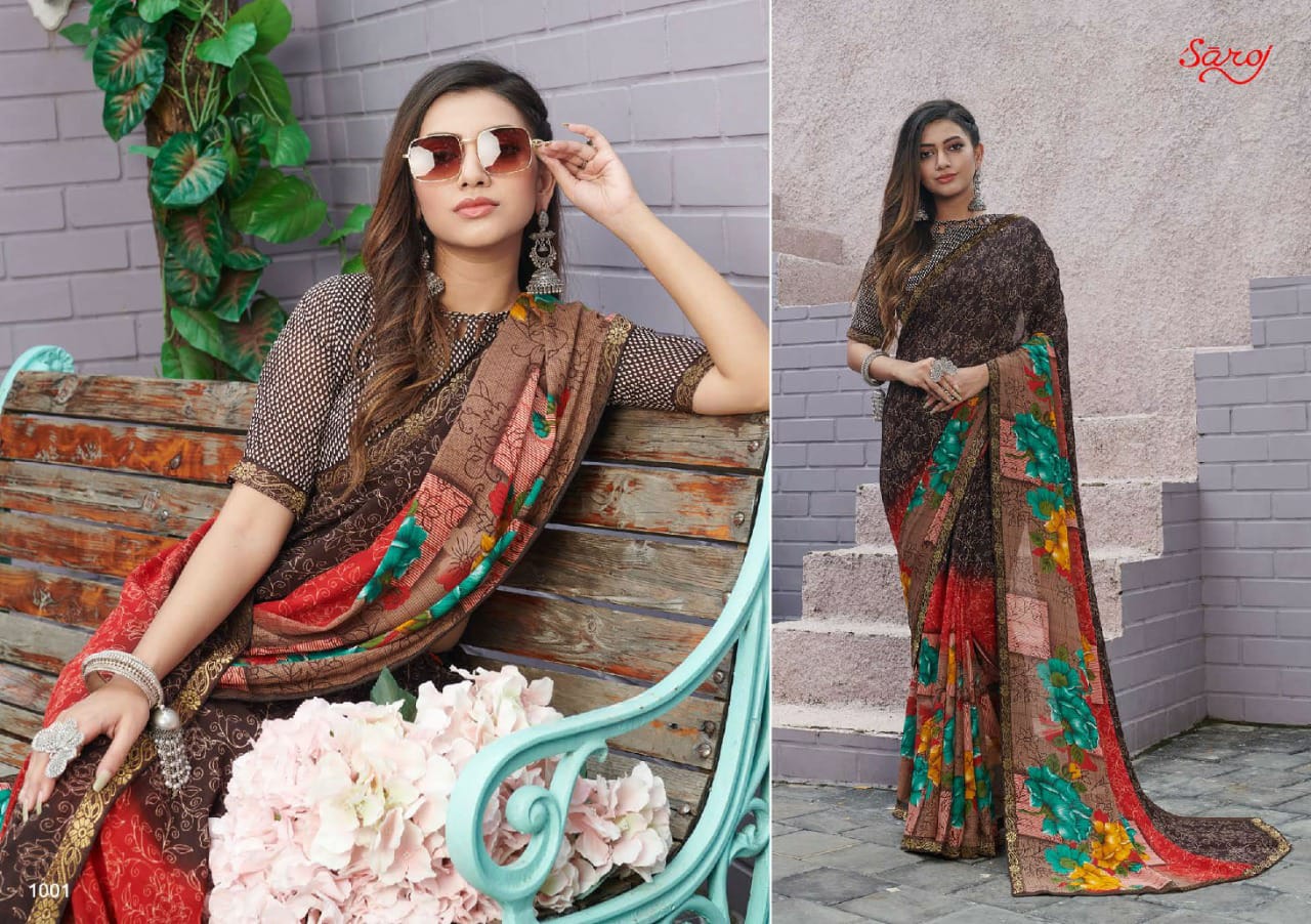 saroj aasma georgette catchy print saree catalog