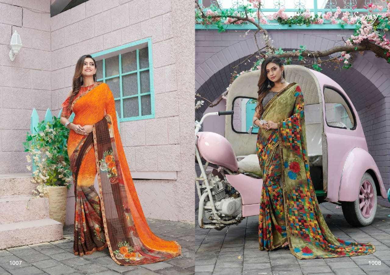 saroj aasma georgette catchy print saree catalog