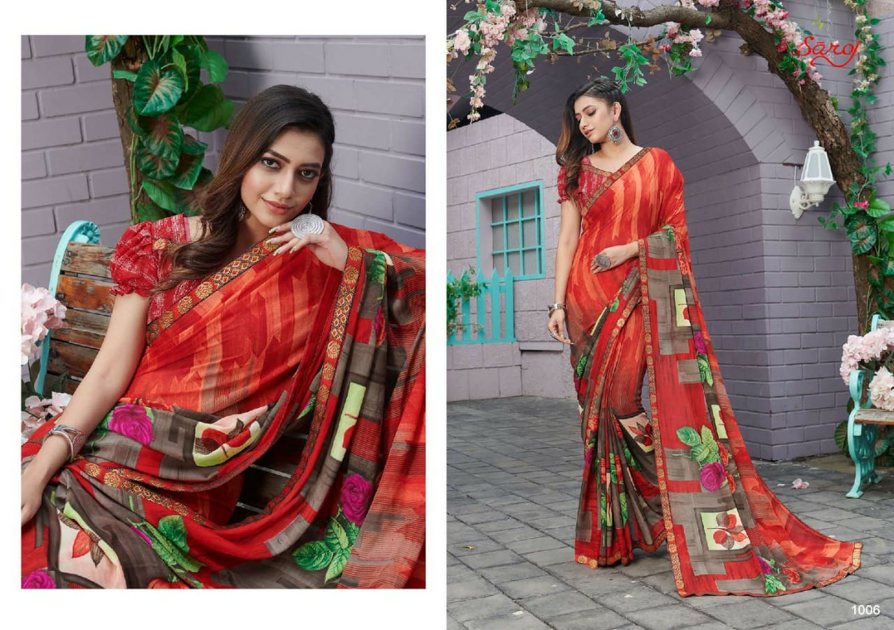 saroj aasma georgette catchy print saree catalog