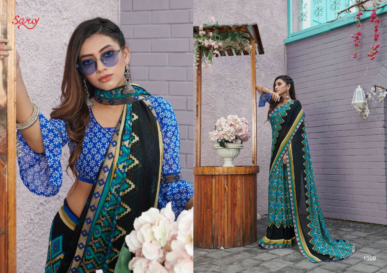 saroj aasma georgette catchy print saree catalog