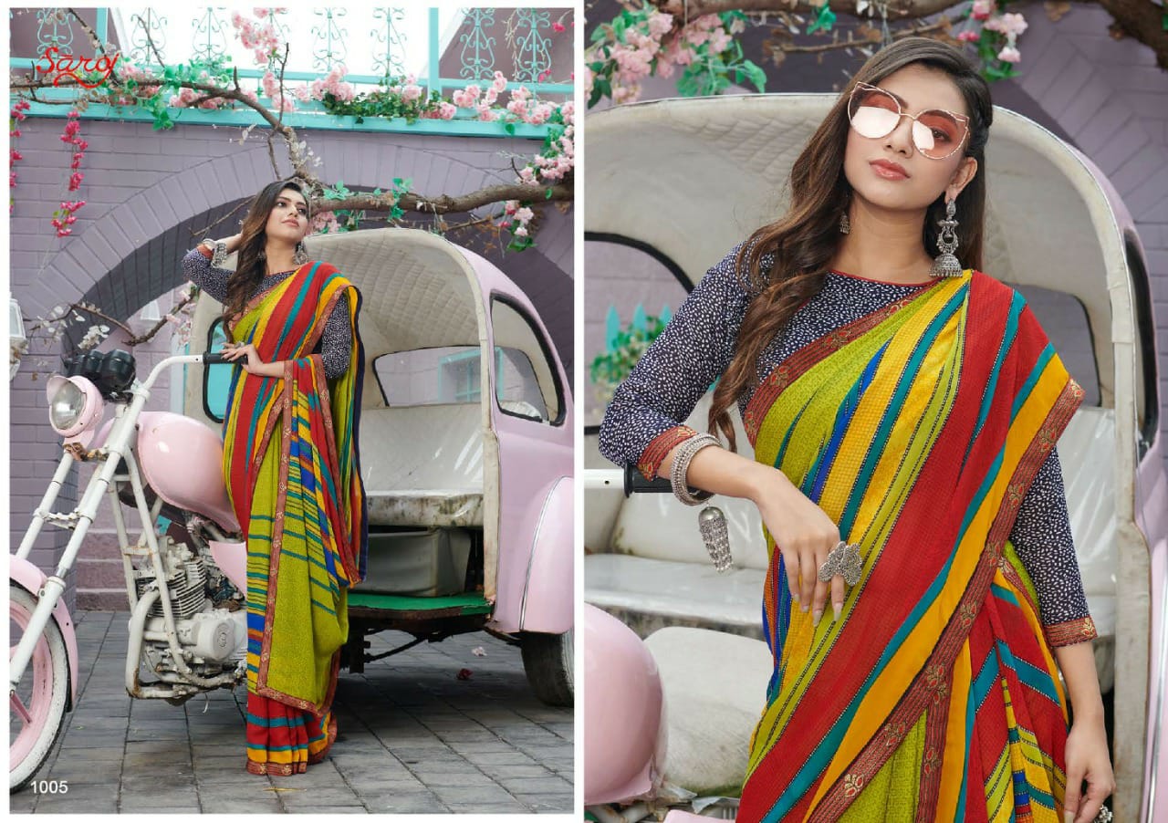 saroj aasma georgette catchy print saree catalog