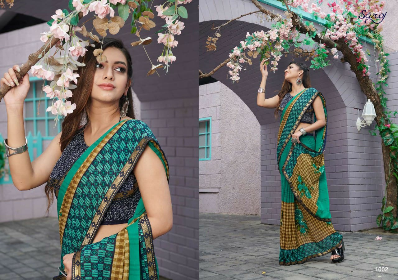 saroj aasma georgette catchy print saree catalog