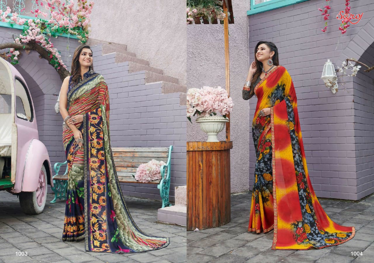 saroj aasma georgette catchy print saree catalog