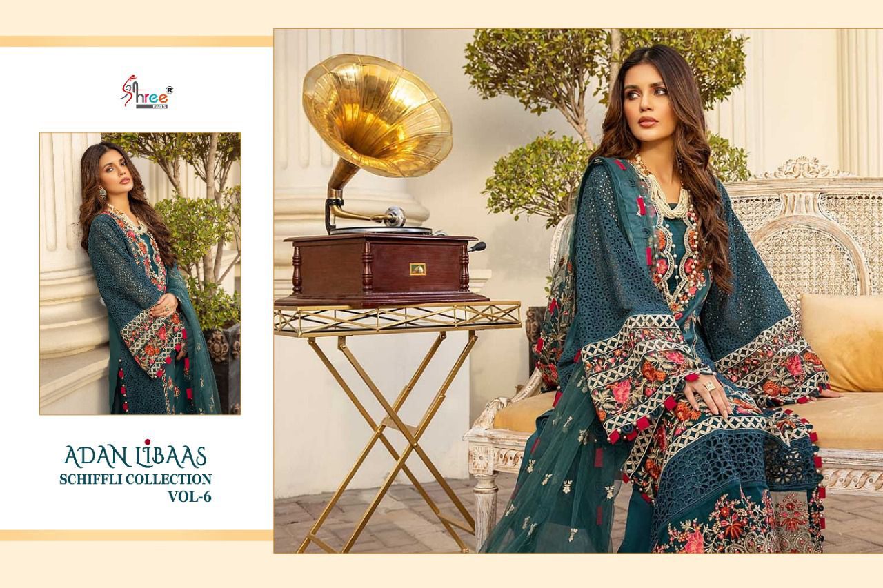 shree fab adan libaas schiffli collection vol 6 pure lawn cotton authentic fabrics salwar suit catalog