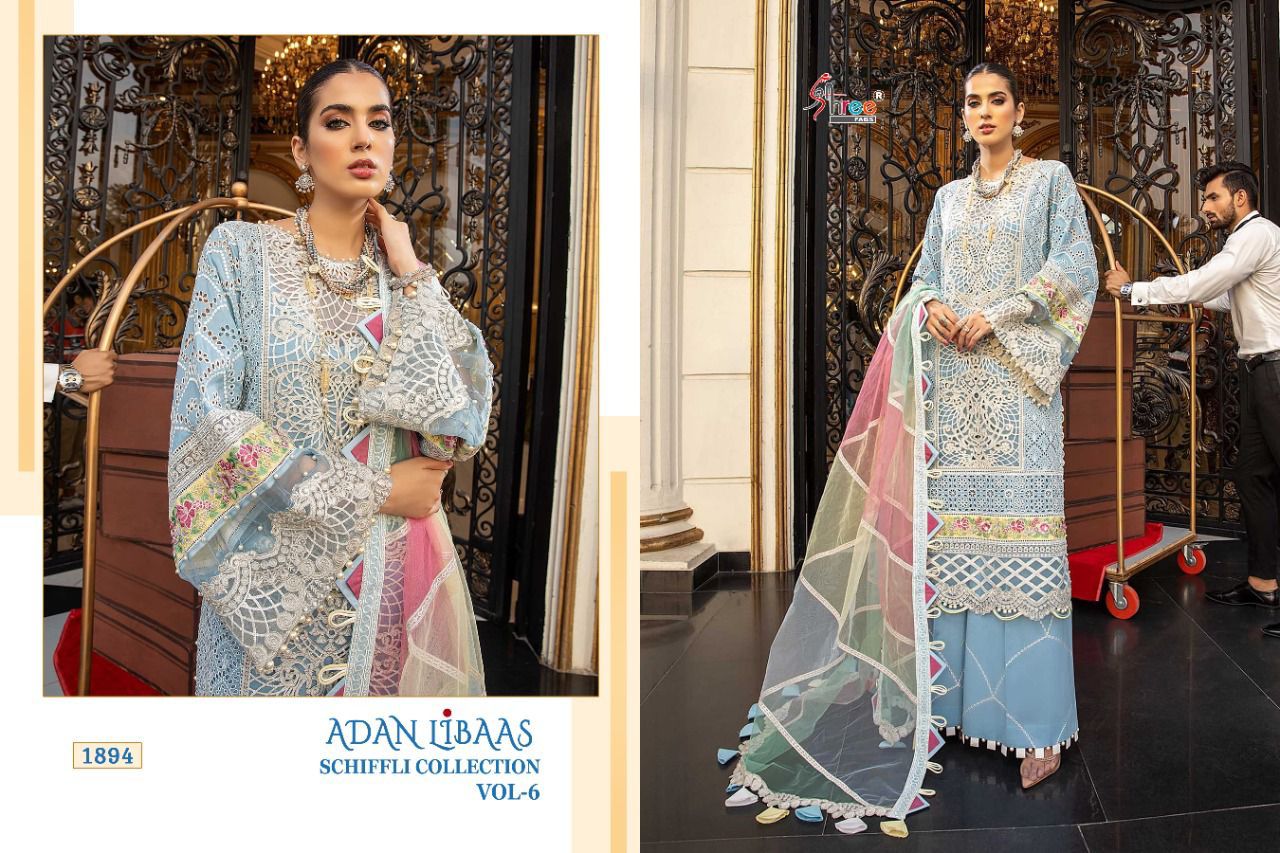 shree fab adan libaas schiffli collection vol 6 pure lawn cotton authentic fabrics salwar suit catalog