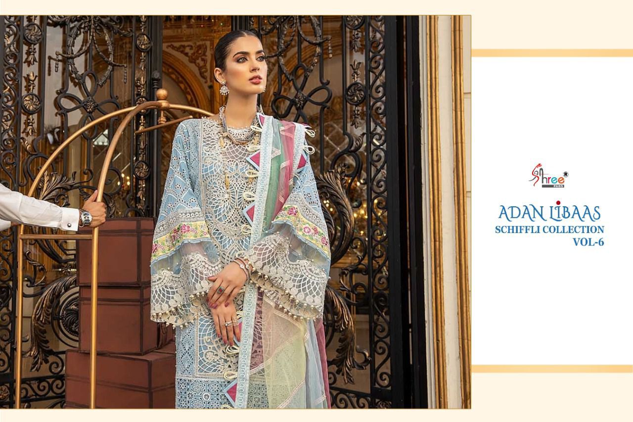 shree fab adan libaas schiffli collection vol 6 pure lawn cotton authentic fabrics salwar suit catalog