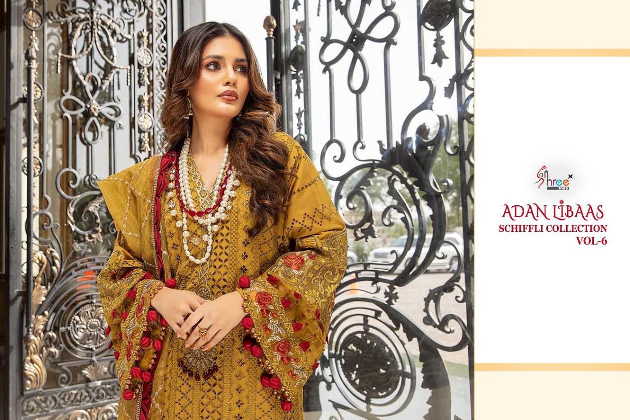 shree fab adan libaas schiffli collection vol 6 pure lawn cotton authentic fabrics salwar suit catalog