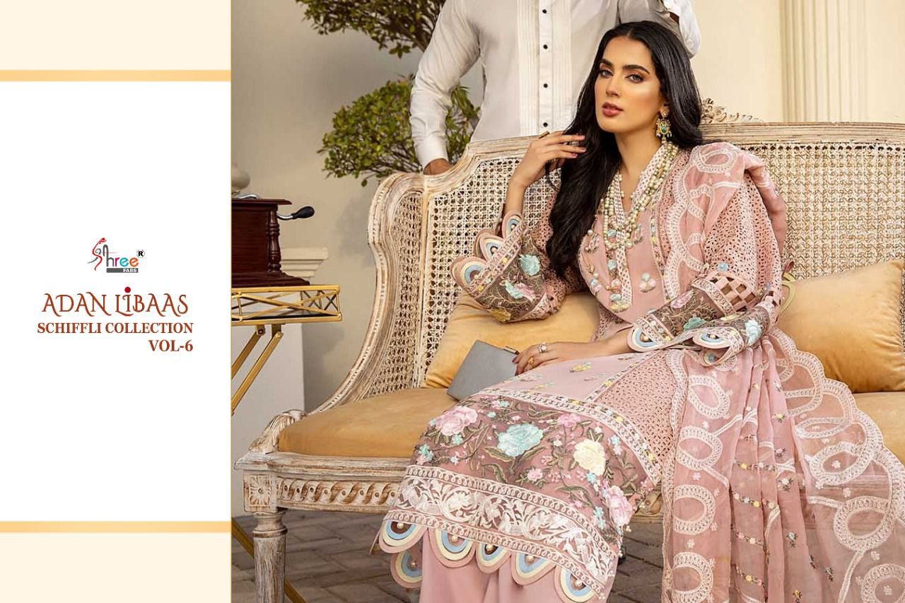 shree fab adan libaas schiffli collection vol 6 pure lawn cotton authentic fabrics salwar suit catalog