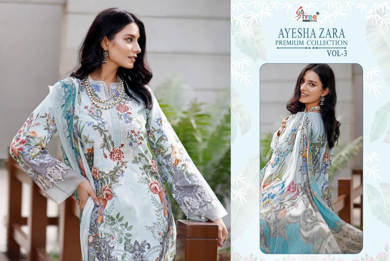 shree fab ayesha zara premium collection vol 3 cotton elegant look salwar suit siffon dupatta catalog