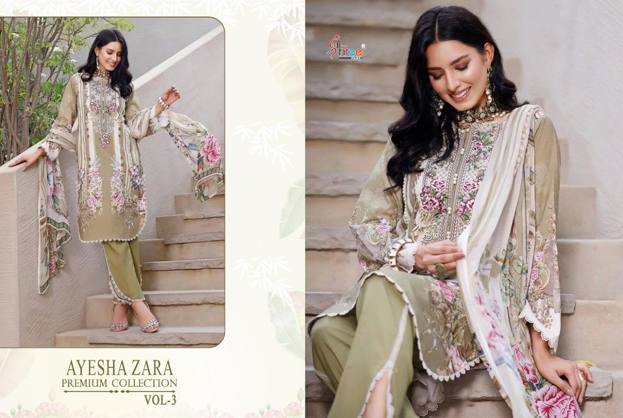 shree fab ayesha zara premium collection vol 3 cotton elegant look salwar suit siffon dupatta catalog