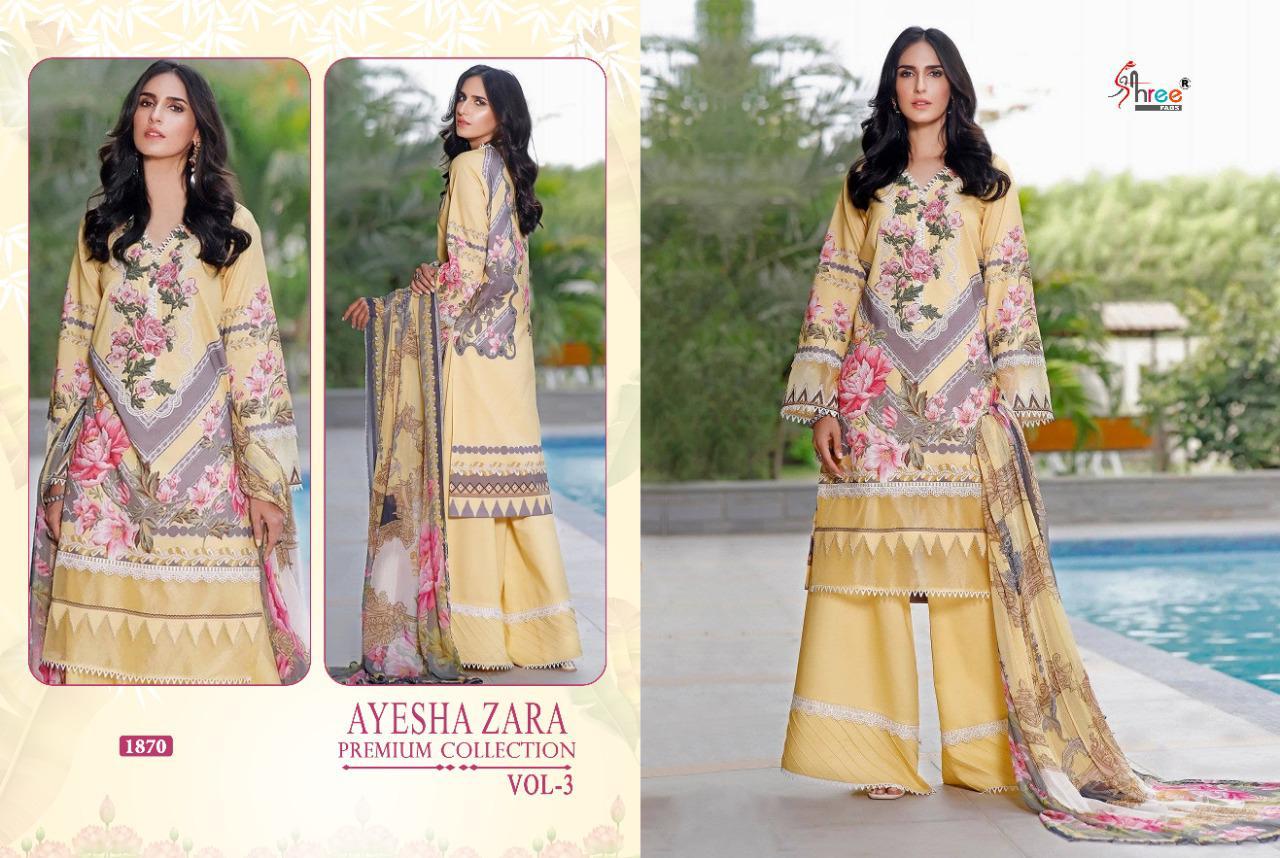 shree fab ayesha zara premium collection vol 3 cotton elegant look salwar suit siffon dupatta catalog