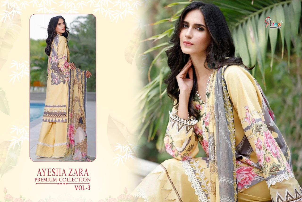 shree fab ayesha zara premium collection vol 3 cotton elegant look salwar suit siffon dupatta catalog