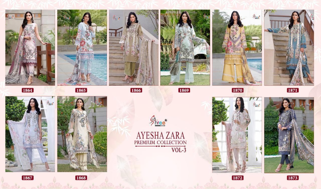 shree fab ayesha zara premium collection vol 3 cotton elegant look salwar suit siffon dupatta catalog