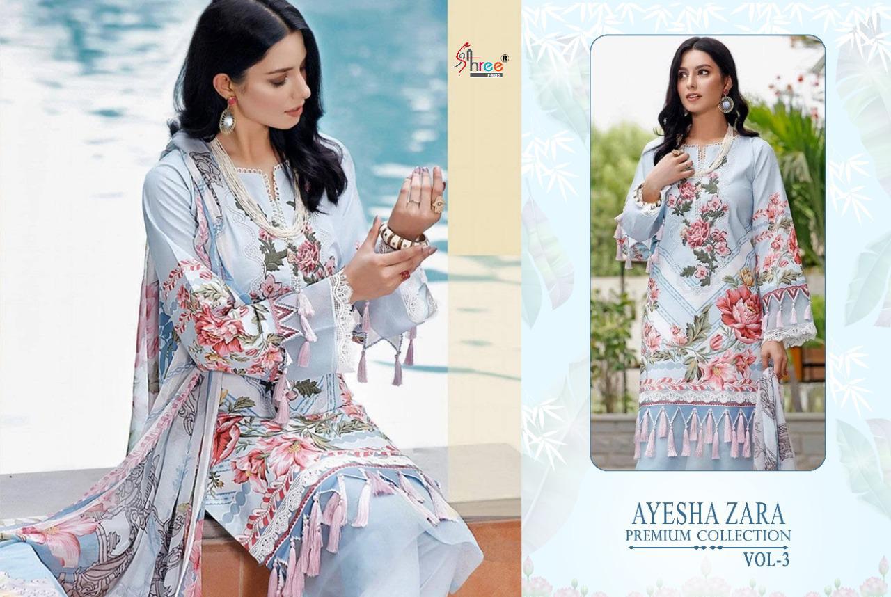 shree fab ayesha zara premium collection vol 3 cotton elegant look salwar suit siffon dupatta catalog