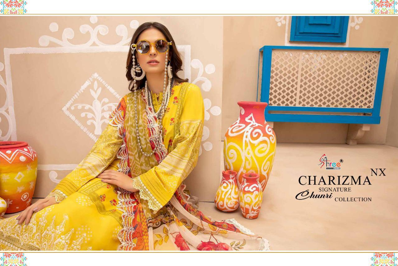 shree fab charisma signature chunari collection nx cotton elegant look salwar suit silver dupatta catalog